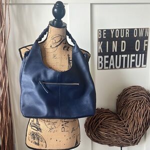 Navy Blue Slouchy Shoulder Bag with Soft Leather